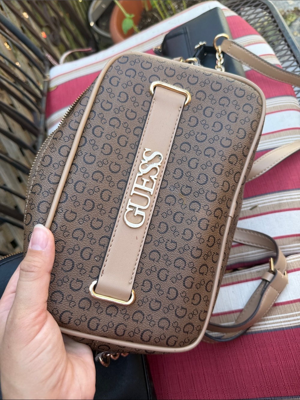 Guess Brown Logo Crossbody with Gold Accent